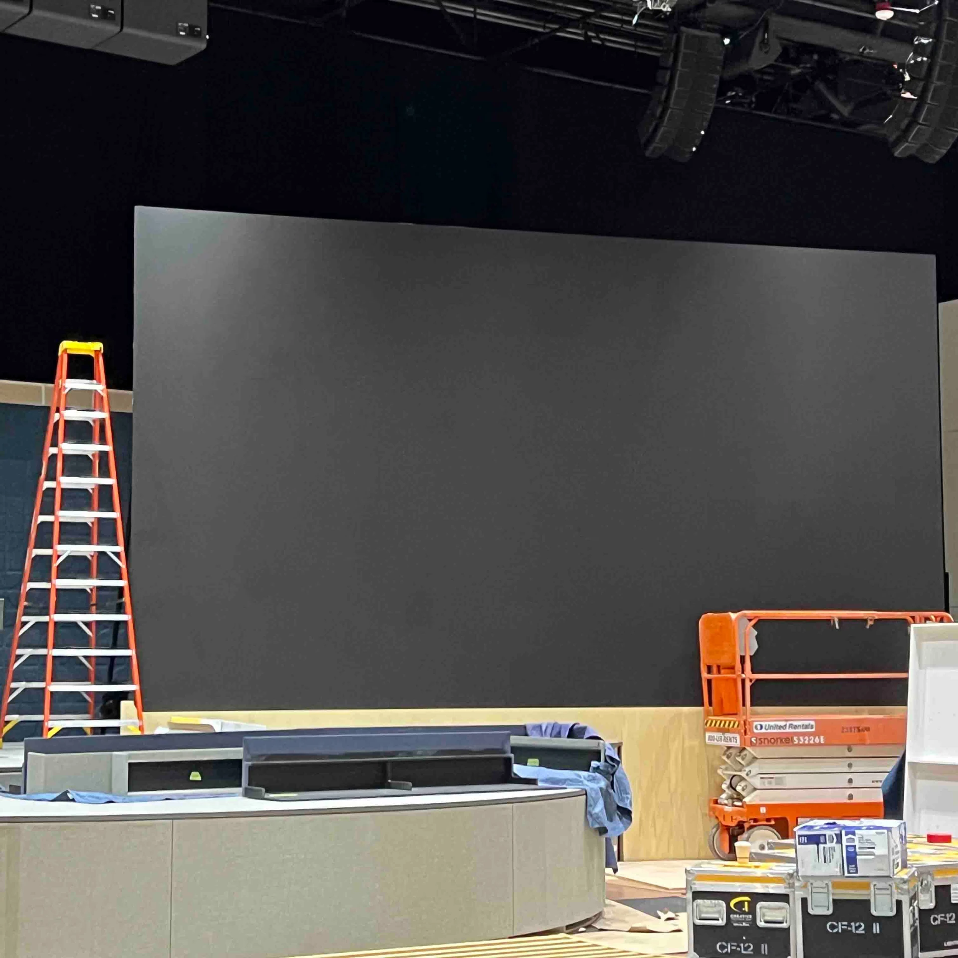 LED wall and studio set being built ahead of a broadcast